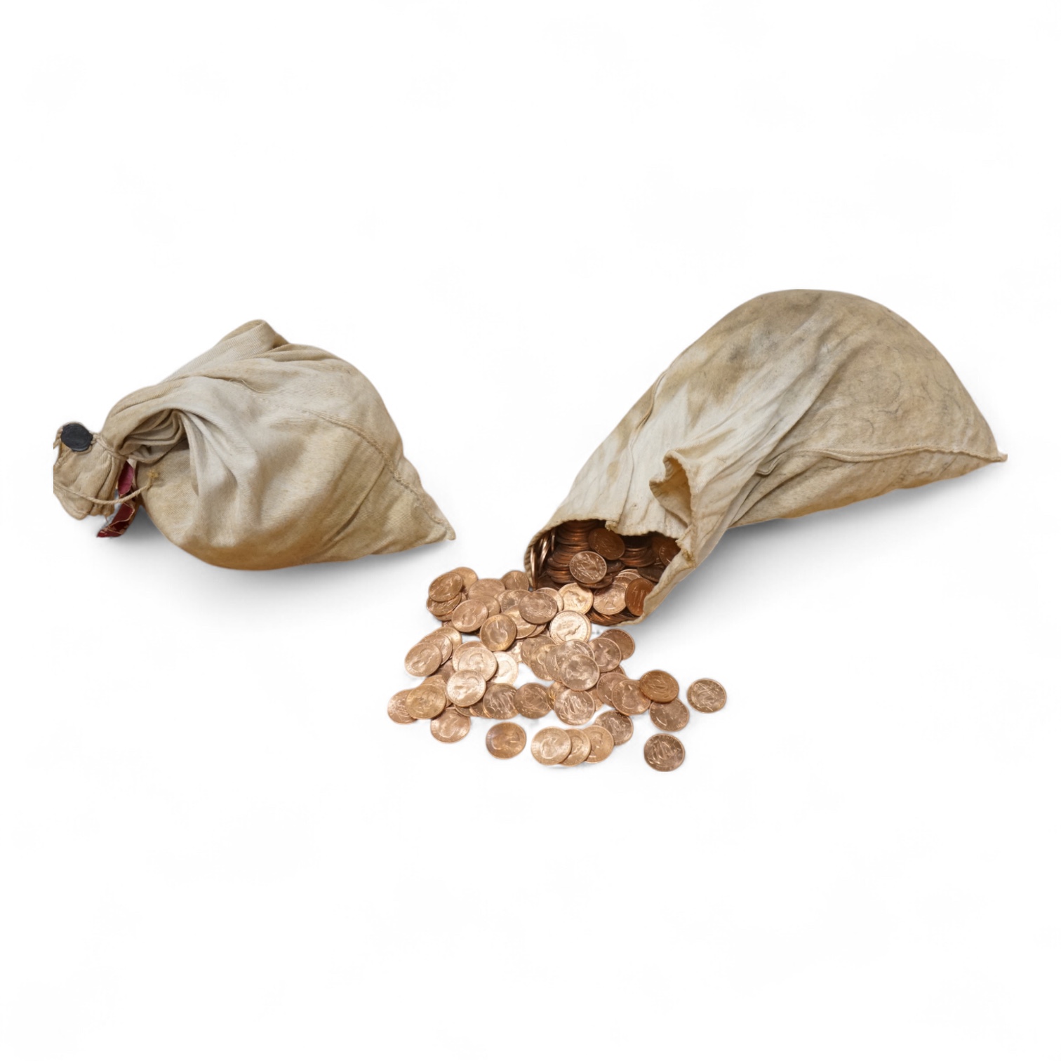 A bag of 1966 pennies and another with half pennies (UNC)